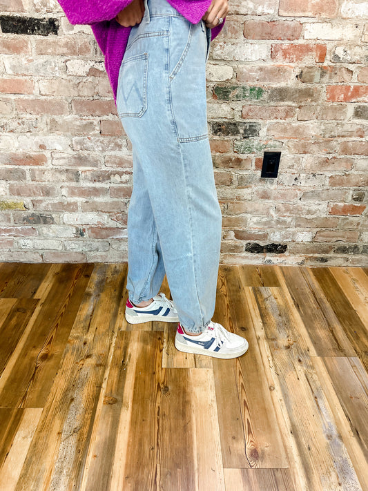 Washed Denim Jogger Pants