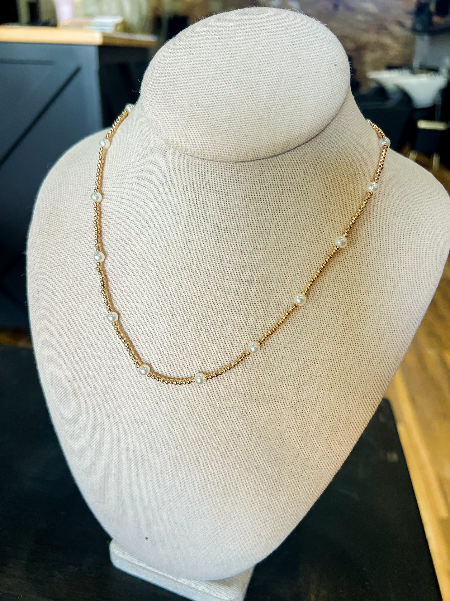 Beaded Gold & Pearl Necklace